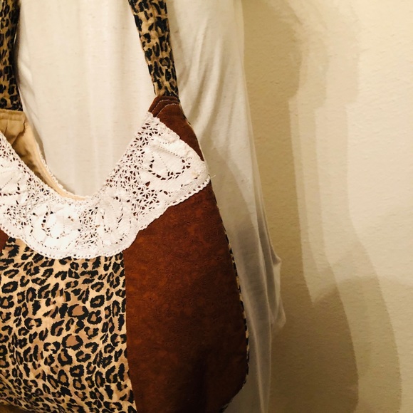 LEOPARD PRINT PURSE SHOULDER BAG TOTE  with LACE - Picture 6 of 15